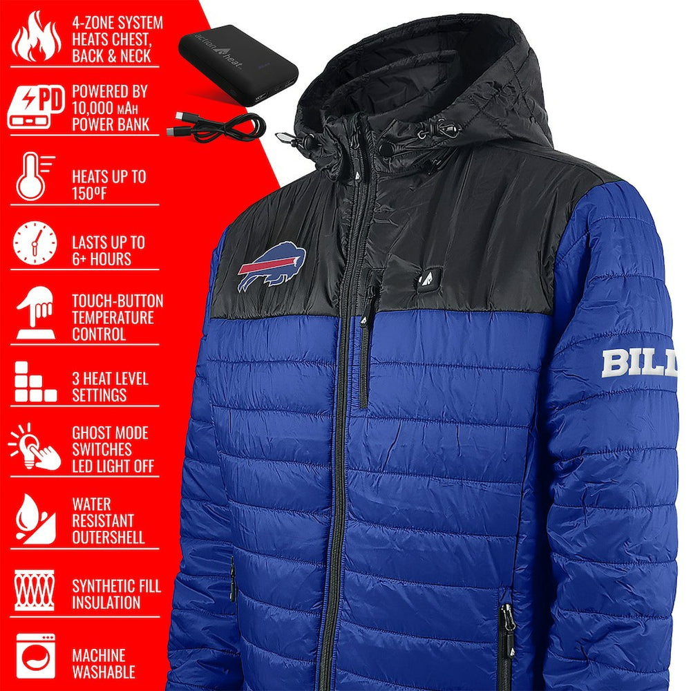 ActionHeat 5V Battery Heated Colorblock Full-Zip Puffer Jacket - Buffalo Bills