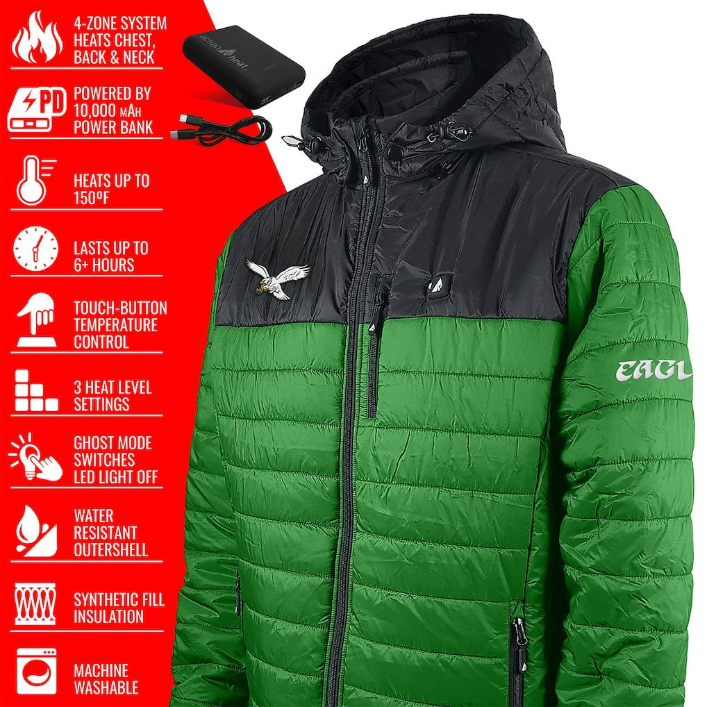 ActionHeat 5V Battery Heated Colorblock Full-Zip Puffer Jacket - Philadelphia Eagles