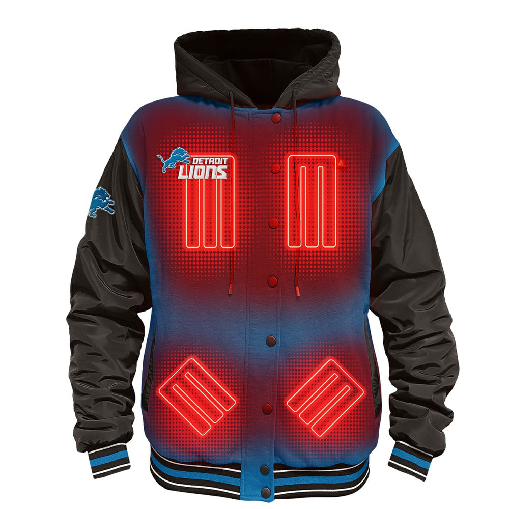 ActionHeat 5V Battery Heated Full-Snap Varsity Jacket - Detroit Lions