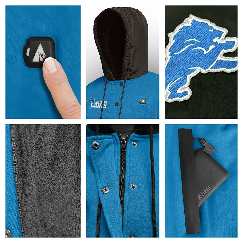 ActionHeat 5V Battery Heated Full-Snap Varsity Jacket - Detroit Lions