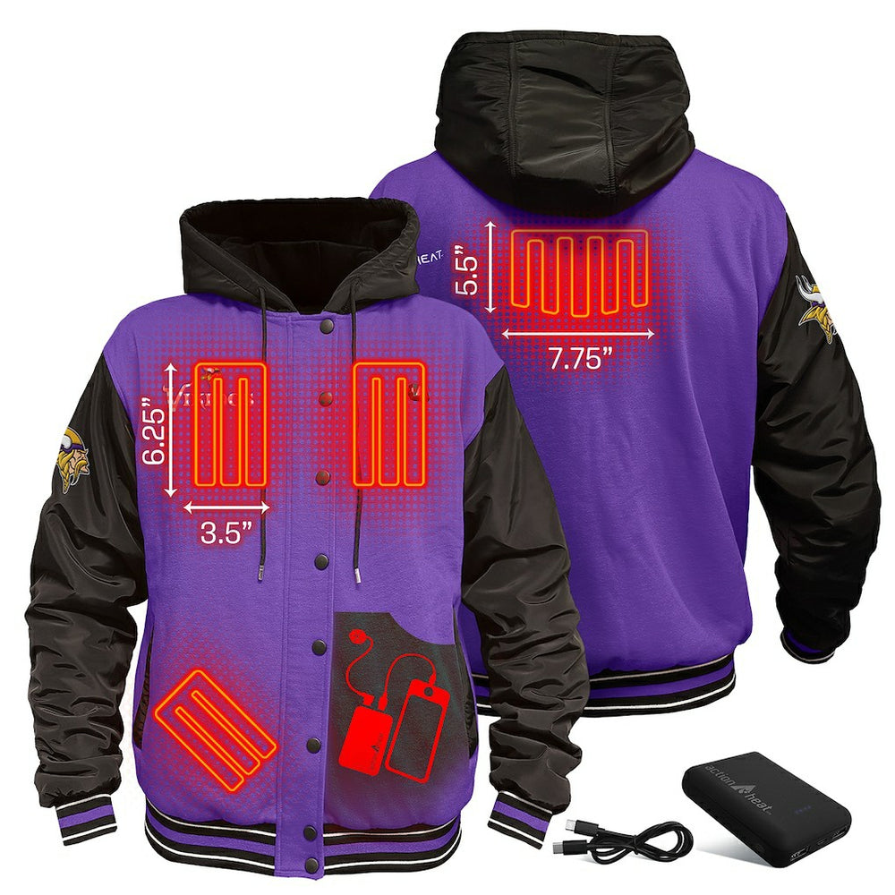 ActionHeat 5V Battery Heated Full-Snap Varsity Jacket - Minnesota Vikings