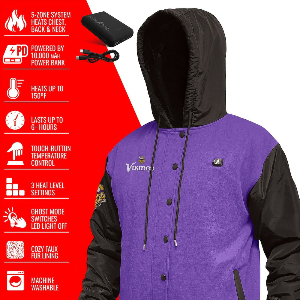 ActionHeat 5V Battery Heated Full-Snap Varsity Jacket - Minnesota Vikings