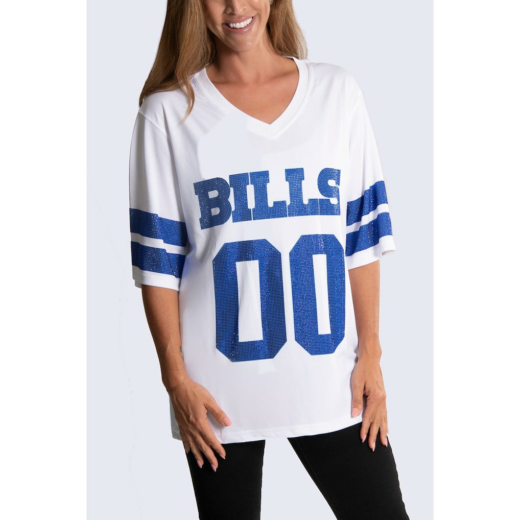 Cuce Women's Rhinestone V-Neck Tunic - Buffalo Bills