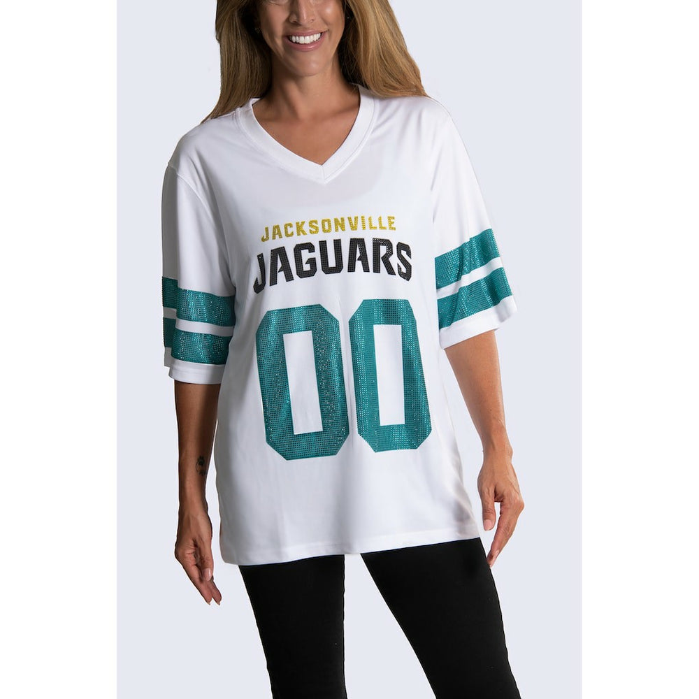 Cuce Women's Rhinestone V-Neck Tunic - Jacksonville Jaguars