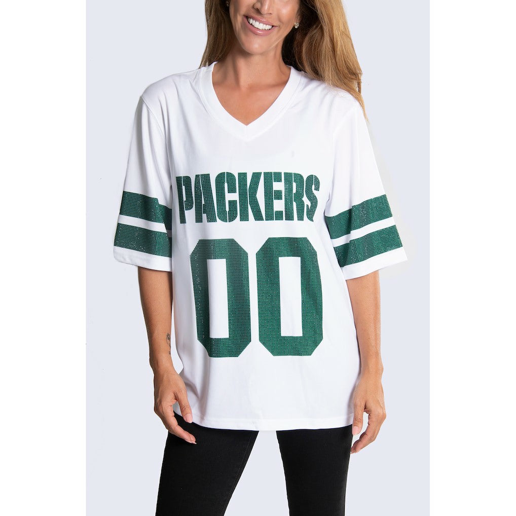 Cuce Women's Rhinestone V-Neck Tunic - Green Bay Packers