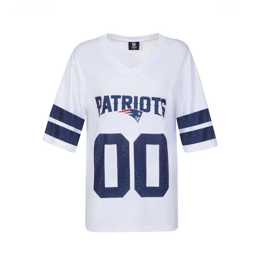 Cuce Women's Rhinestone V-Neck Tunic - New England Patriots