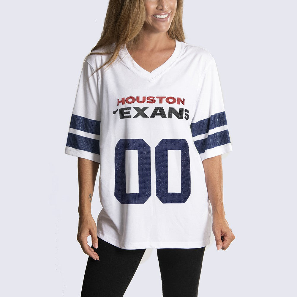 Cuce Women's Rhinestone V-Neck Tunic - Houston Texans