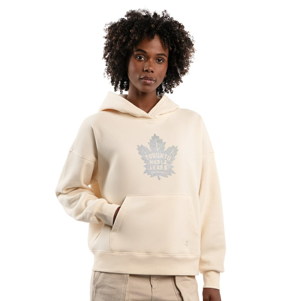NHL Cream Toronto Maple Leafs Starter Women's Rhinestone Relaxed Hoodie