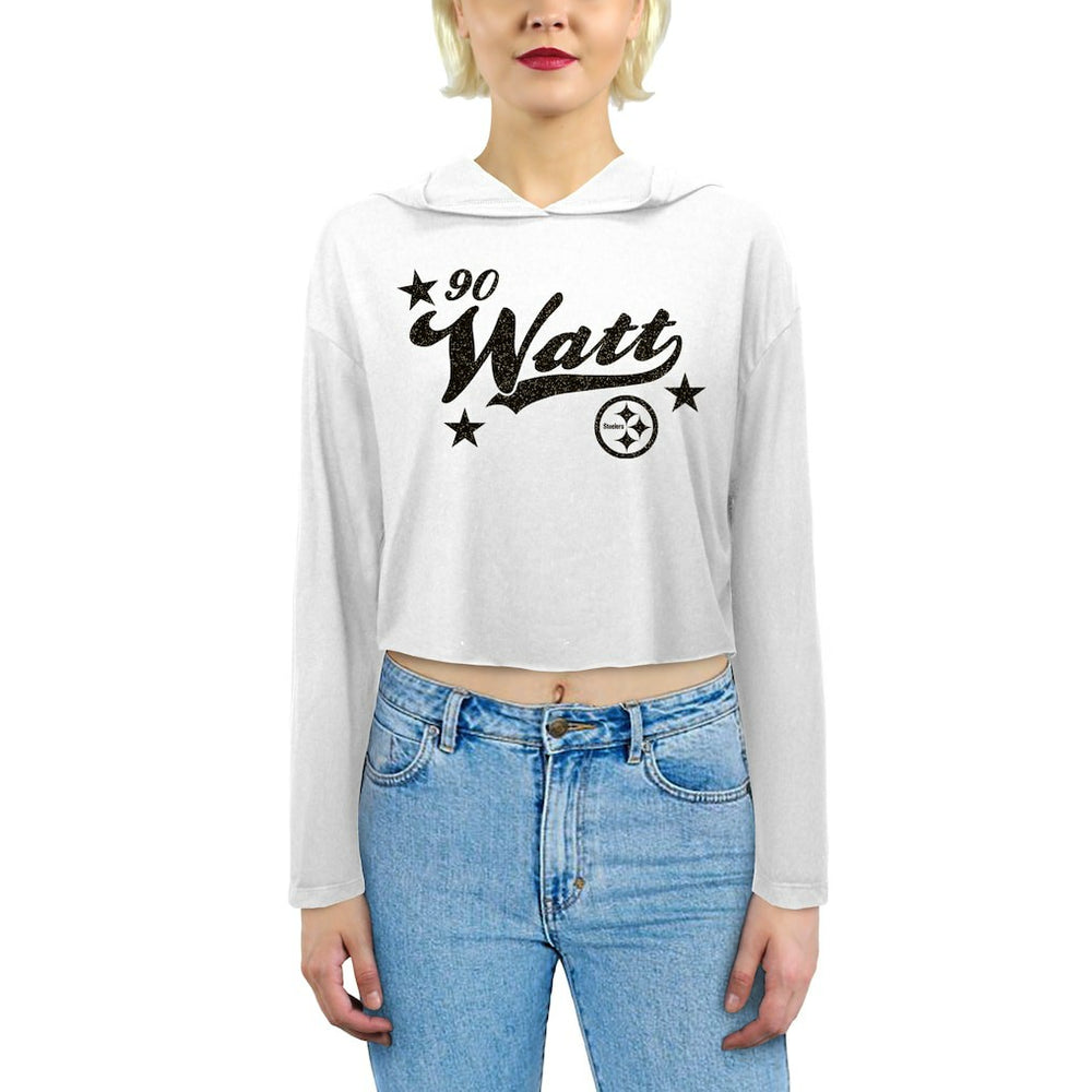 T.J. Watt  Majestic Threads Women's Glitter Wordmark Hoodie - Pittsburgh Steelers