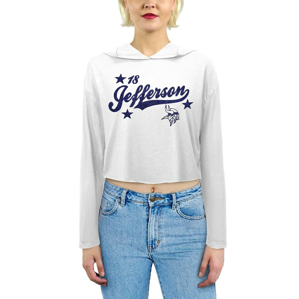 Justin Jefferson  Majestic Threads Women's Glitter Wordmark Hoodie - Minnesota Vikings