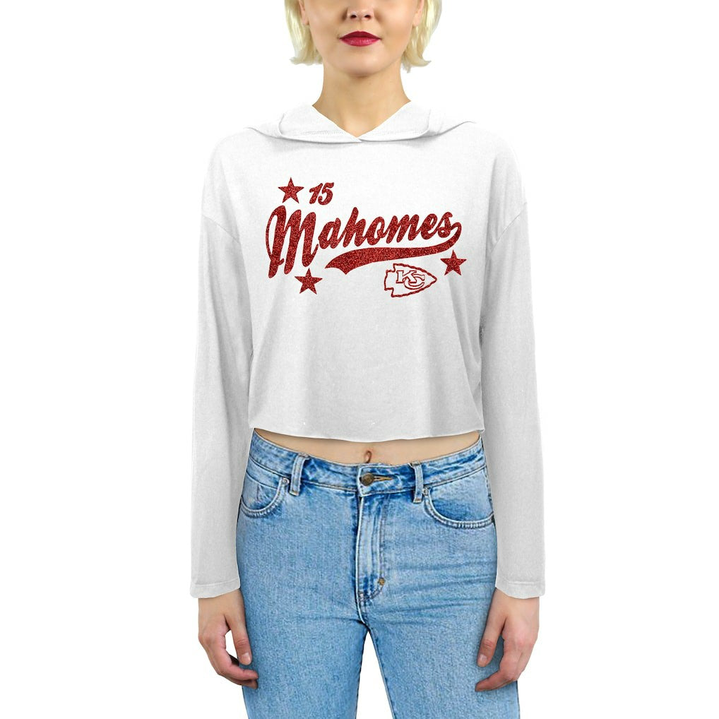 Patrick Mahomes  Majestic Threads Women's Glitter Wordmark Hoodie - Kansas City Chiefs
