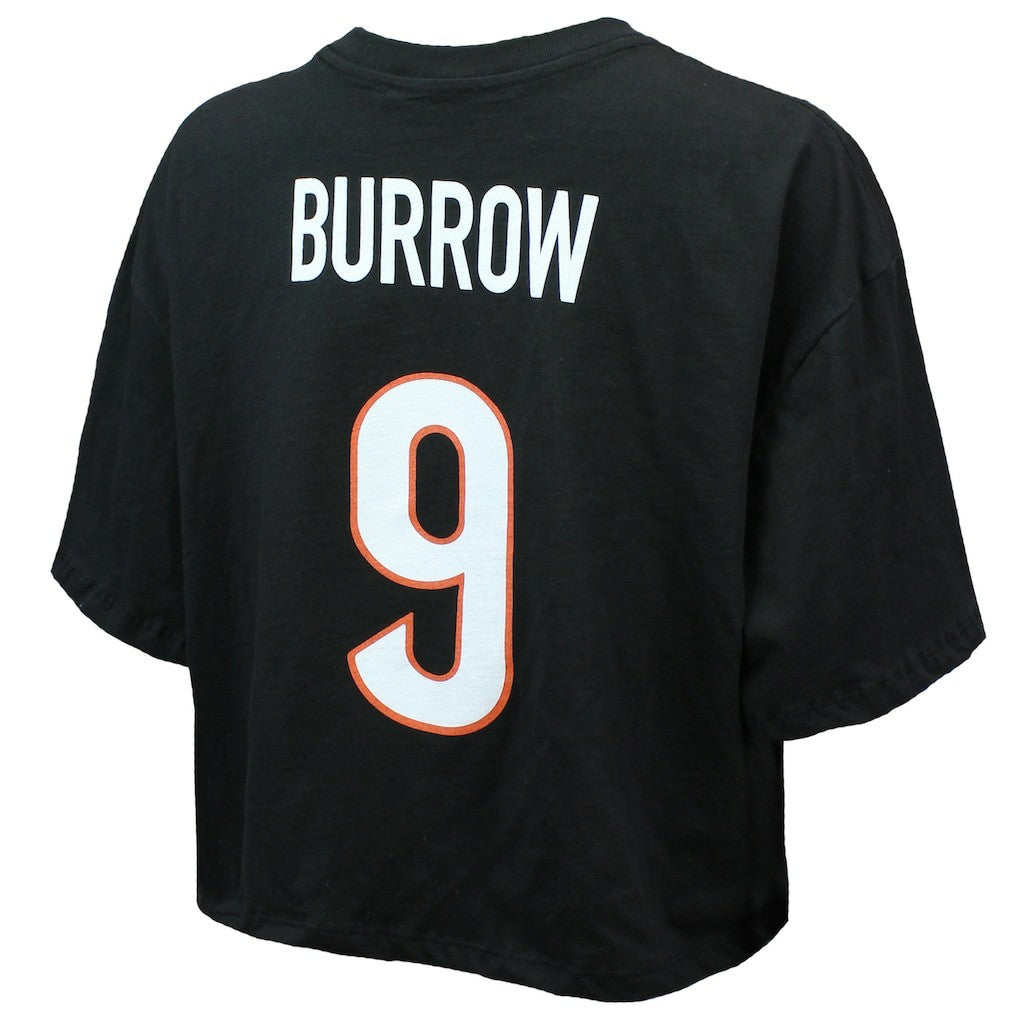 Joe Burrow  Majestic Threads Women's Swarovski Crystals Boxy Cropped Name & Number T-Shirt - Cincinnati Bengals