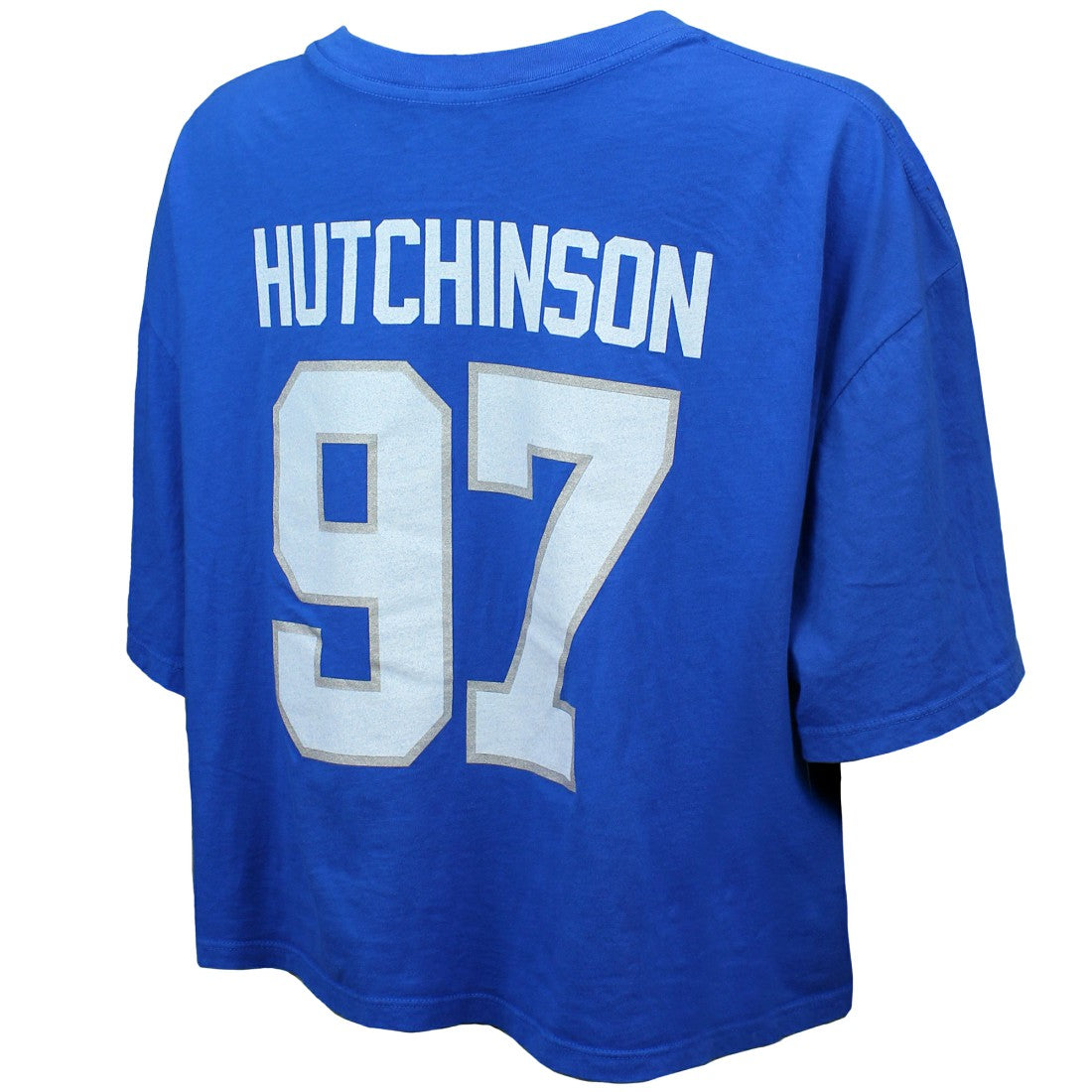 Aidan Hutchinson  Majestic Threads Women's Swarovski Crystals Boxy Cropped Name & Number T-Shirt - Detroit Lions