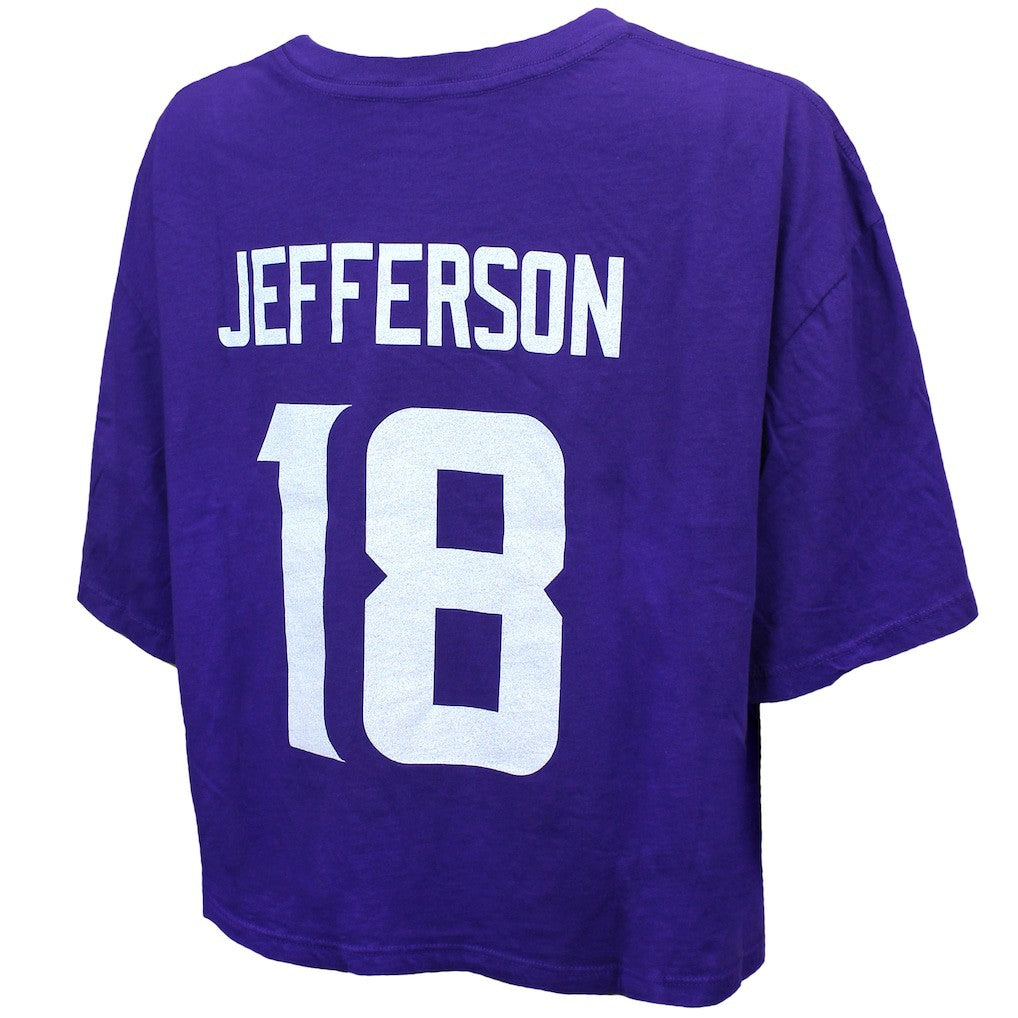 Justin Jefferson  Majestic Threads Women's Swarovski Crystals Boxy Cropped Name & Number T-Shirt - Minnesota Vikings