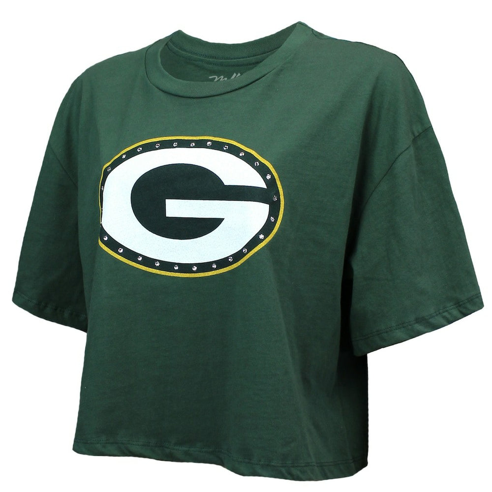 Jordan Love  Majestic Threads Women's Swarovski Crystals Boxy Cropped Name & Number T-Shirt - Green Bay Packers