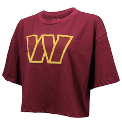 Jayden Daniels  Majestic Threads Women's Swarovski Crystals Boxy Cropped Name & Number T-Shirt - Washington Commanders