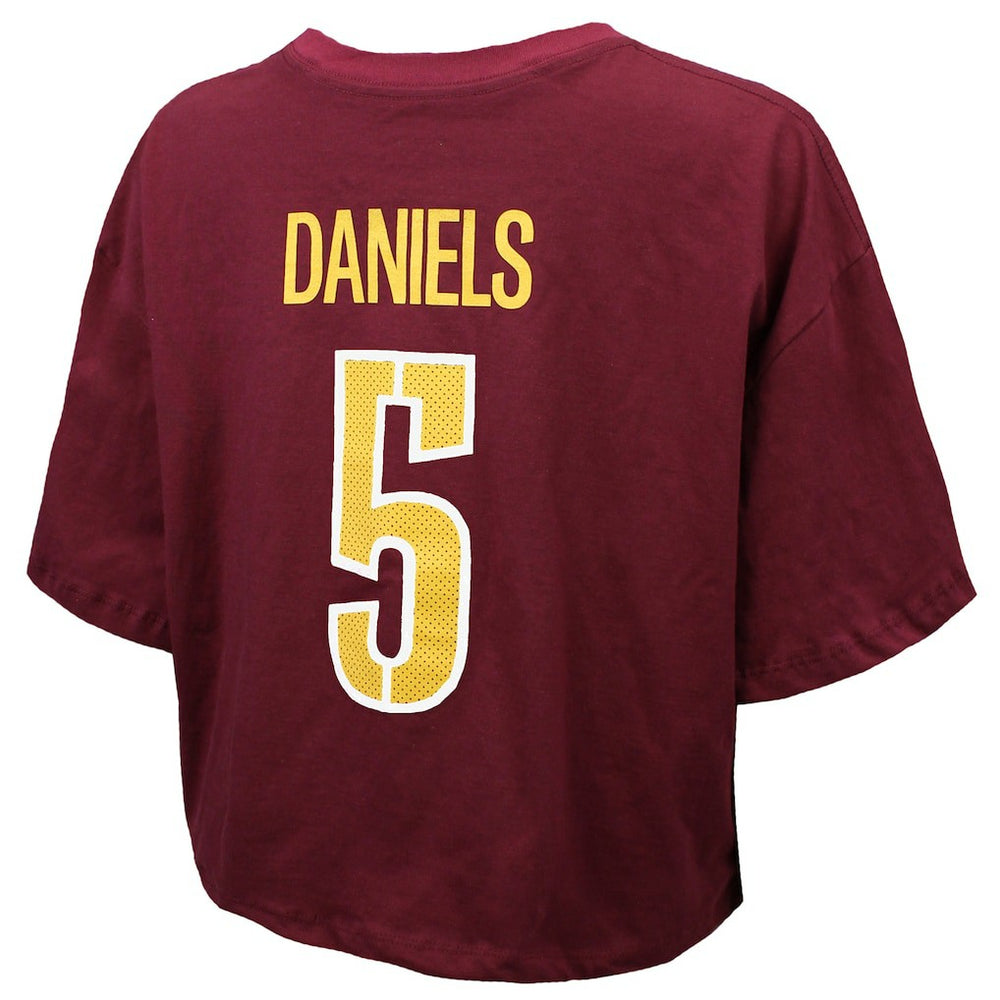 Jayden Daniels  Majestic Threads Women's Swarovski Crystals Boxy Cropped Name & Number T-Shirt - Washington Commanders