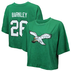 Saquon Barkley  Majestic Threads Women's Swarovski Crystals Boxy Cropped Name & Number T-Shirt - Philadelphia Eagles