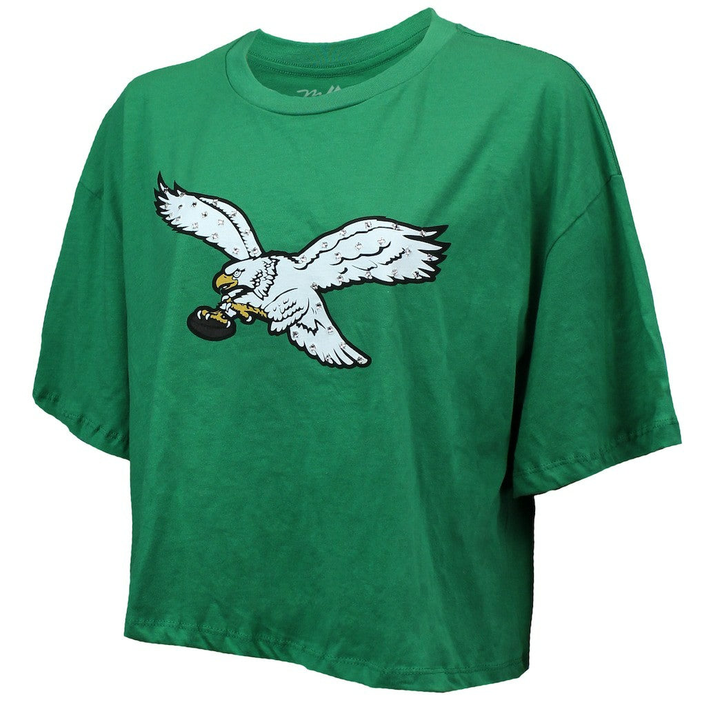 Saquon Barkley  Majestic Threads Women's Swarovski Crystals Boxy Cropped Name & Number T-Shirt - Philadelphia Eagles