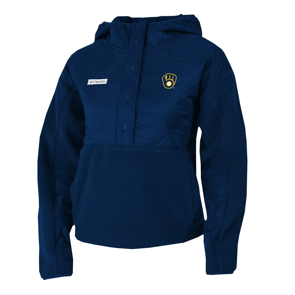 MLB Milwaukee Brewers Columbia Women's Cloud Point Hooded Fleece Half-Snap Pullover Jacket