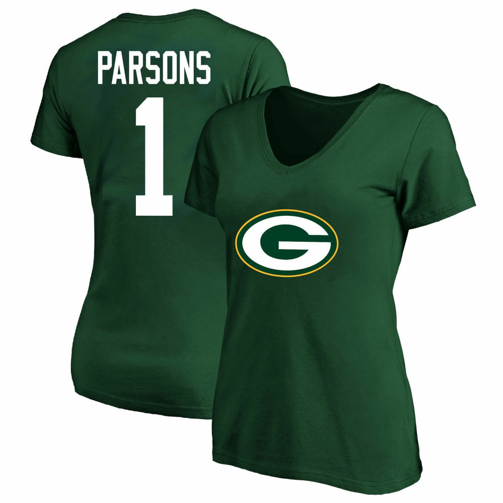 Micah Parsons  Women's Plus Size Name & Number V-Neck T-Shirt - Green Bay Packers