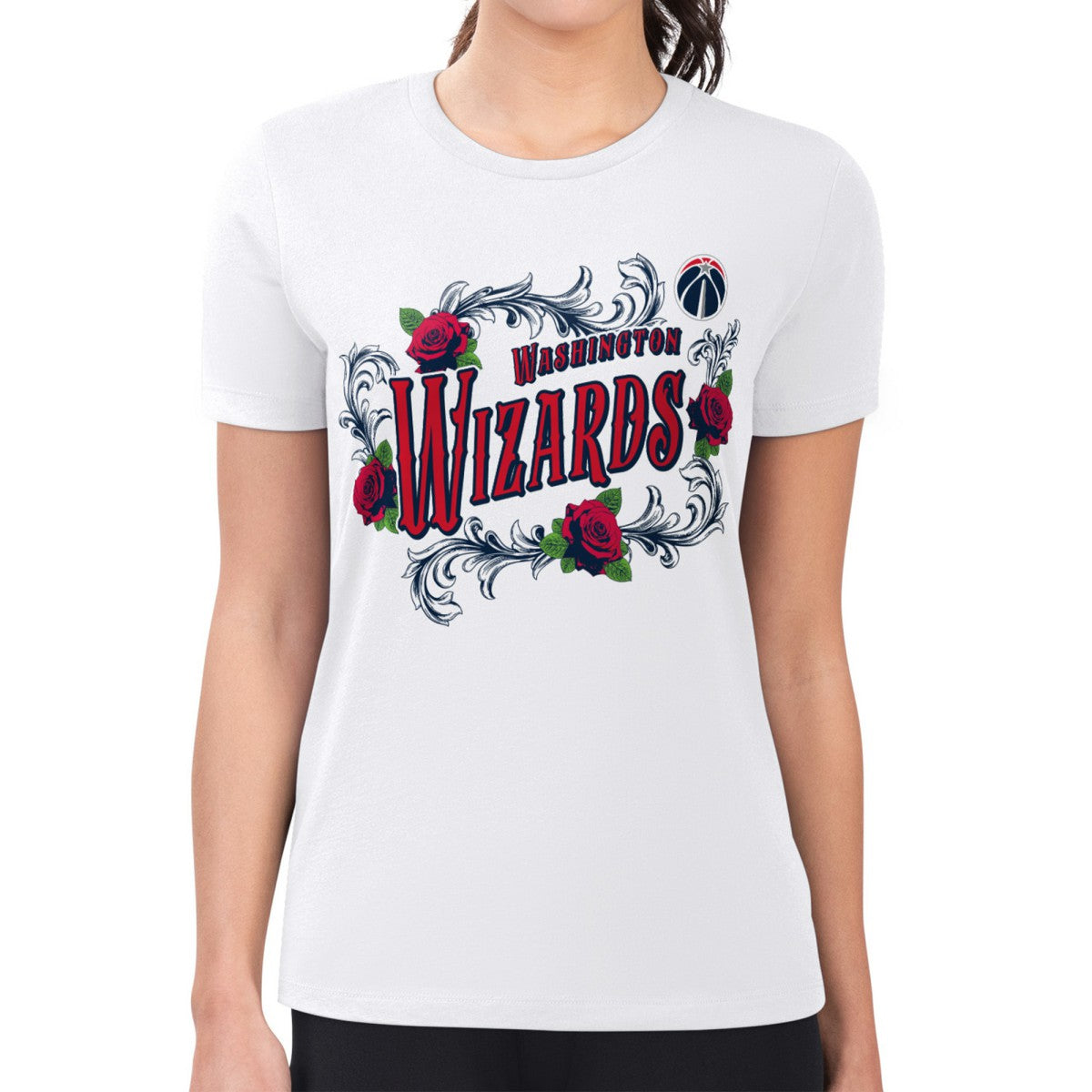 NBA Washington Wizards G-III 4Her by Carl Banks Women's Super-Slim Fit Lightweight Roses Crew Neck T-Shirt