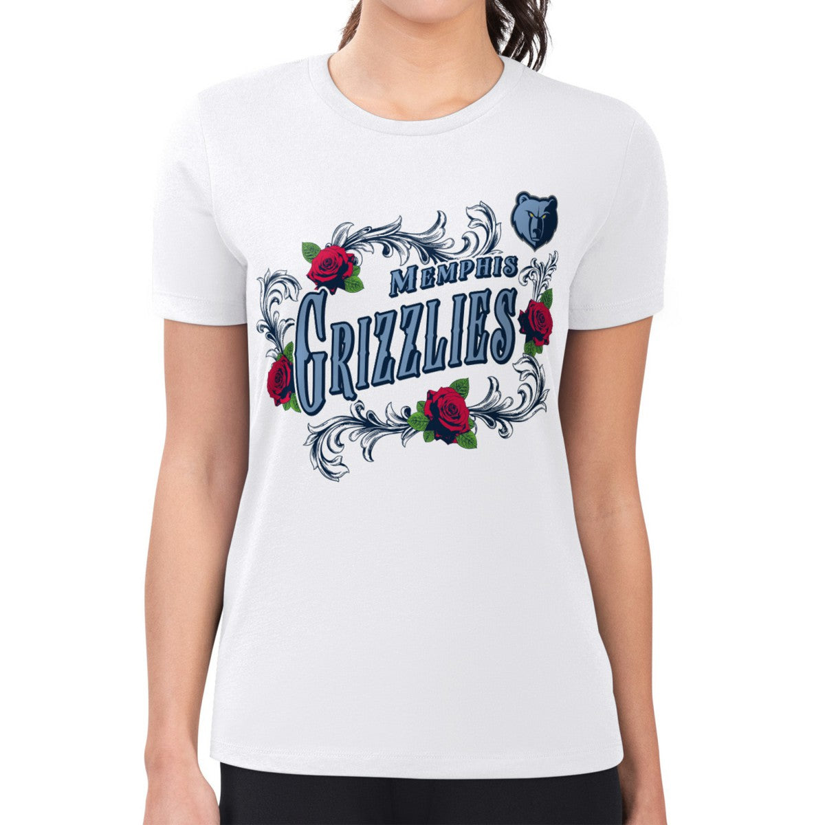 NBA Memphis Grizzlies G-III 4Her by Carl Banks Women's Super-Slim Fit Lightweight Roses Crew Neck T-Shirt