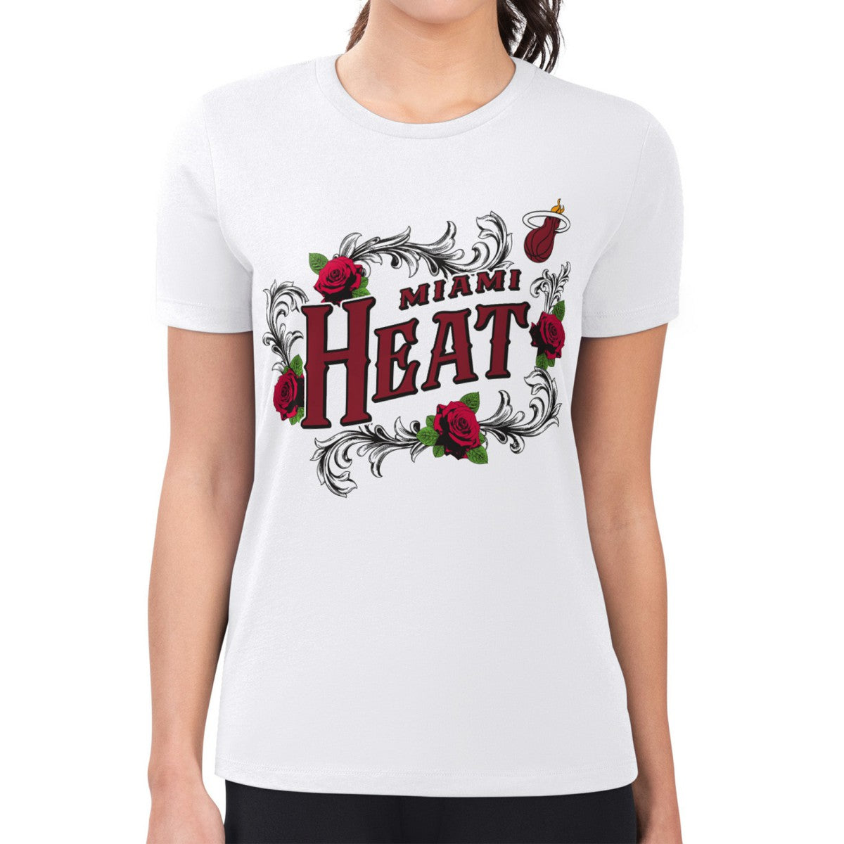 NBA Miami Heat G-III 4Her by Carl Banks Women's Super-Slim Fit Lightweight Roses Crew Neck T-Shirt