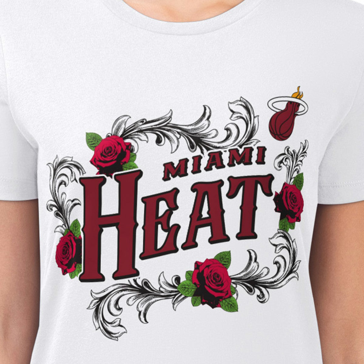 NBA Miami Heat G-III 4Her by Carl Banks Women's Super-Slim Fit Lightweight Roses Crew Neck T-Shirt
