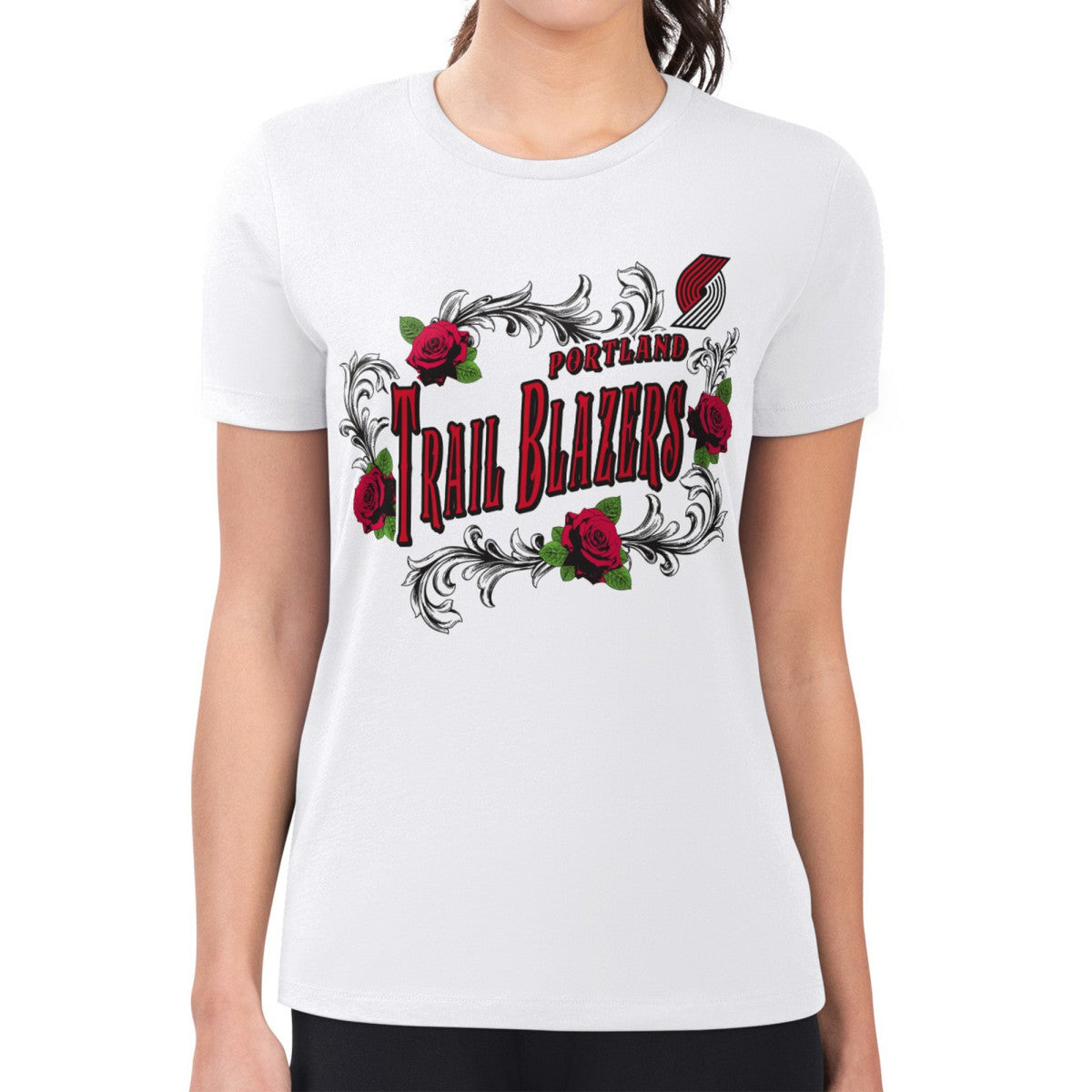 NBA Portland Trail Blazers G-III 4Her by Carl Banks Women's Super-Slim Fit Lightweight Roses Crew Neck T-Shirt