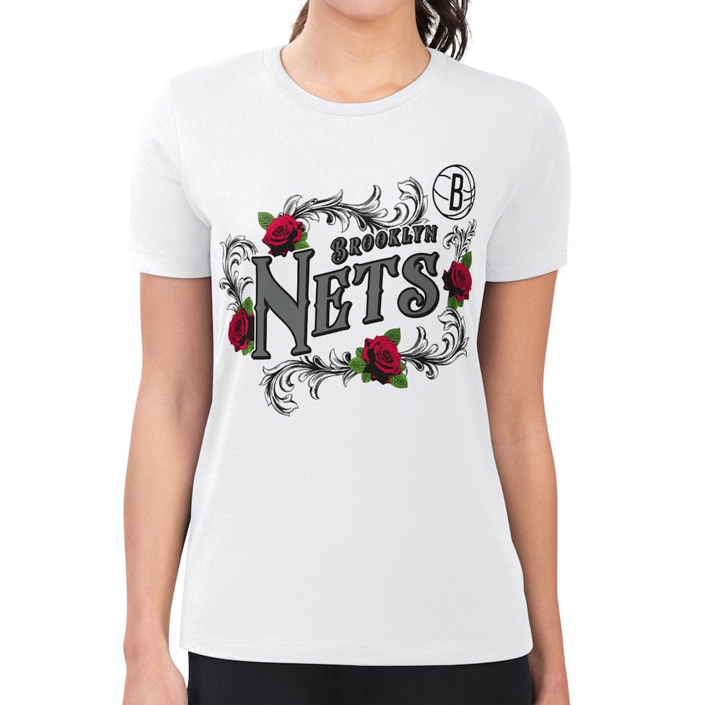 NBA Brooklyn Nets G-III 4Her by Carl Banks Women's Super-Slim Fit Lightweight Roses Crew Neck T-Shirt