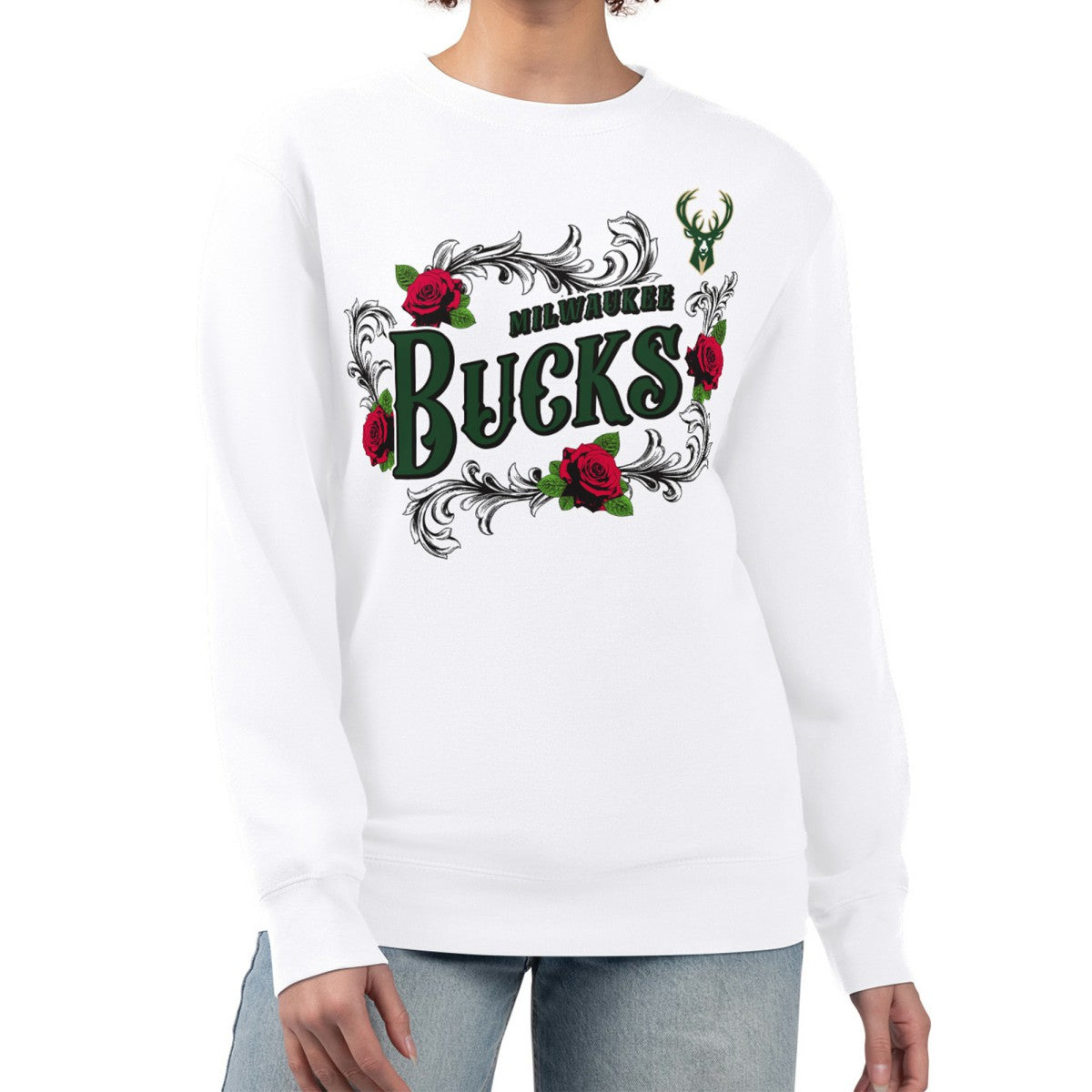 NBA Milwaukee Bucks G-III 4Her by Carl Banks Women's Roses Fleece Tri-Blend Sweatshirt
