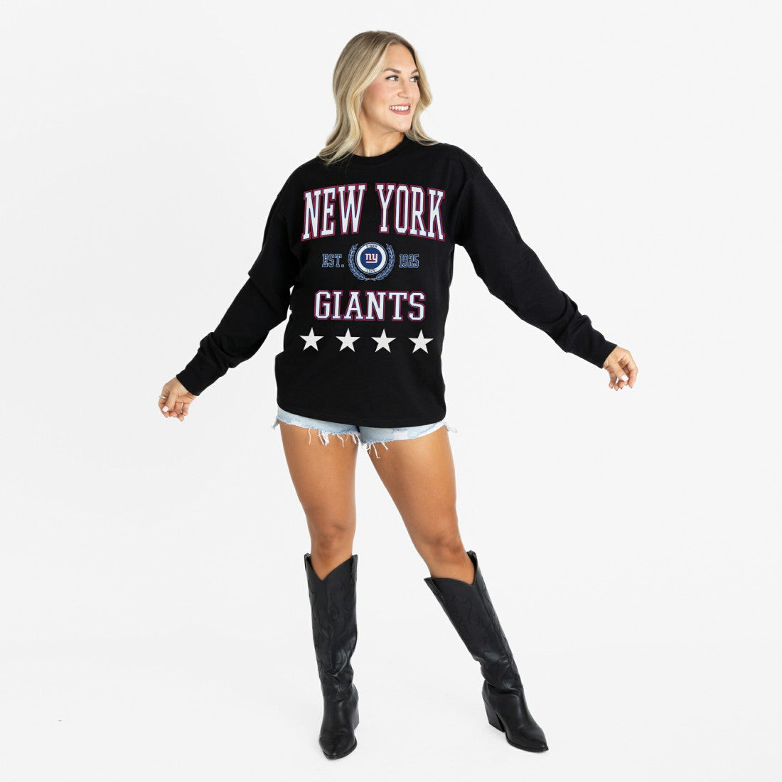 Gameday Couture Women's Oversized Everyday Star Long Sleeve T-Shirt - New York Giants