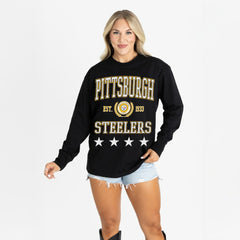 Gameday Couture Women's Oversized Everyday Star Long Sleeve T-Shirt - Pittsburgh Steelers