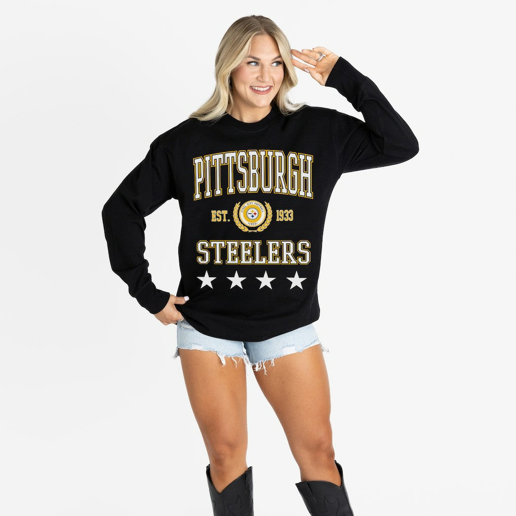 Gameday Couture Women's Oversized Everyday Star Long Sleeve T-Shirt - Pittsburgh Steelers