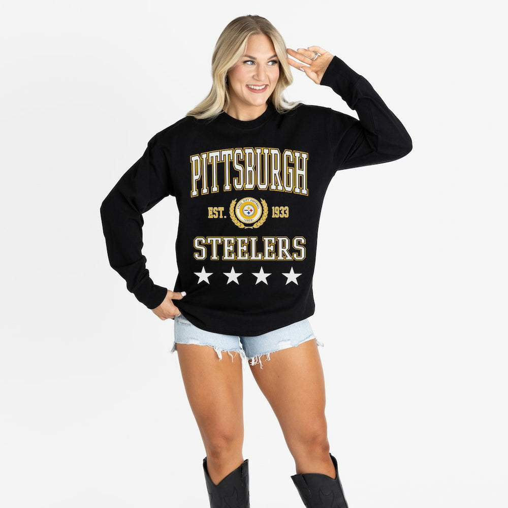 Gameday Couture Women's Oversized Everyday Star Long Sleeve T-Shirt - Pittsburgh Steelers