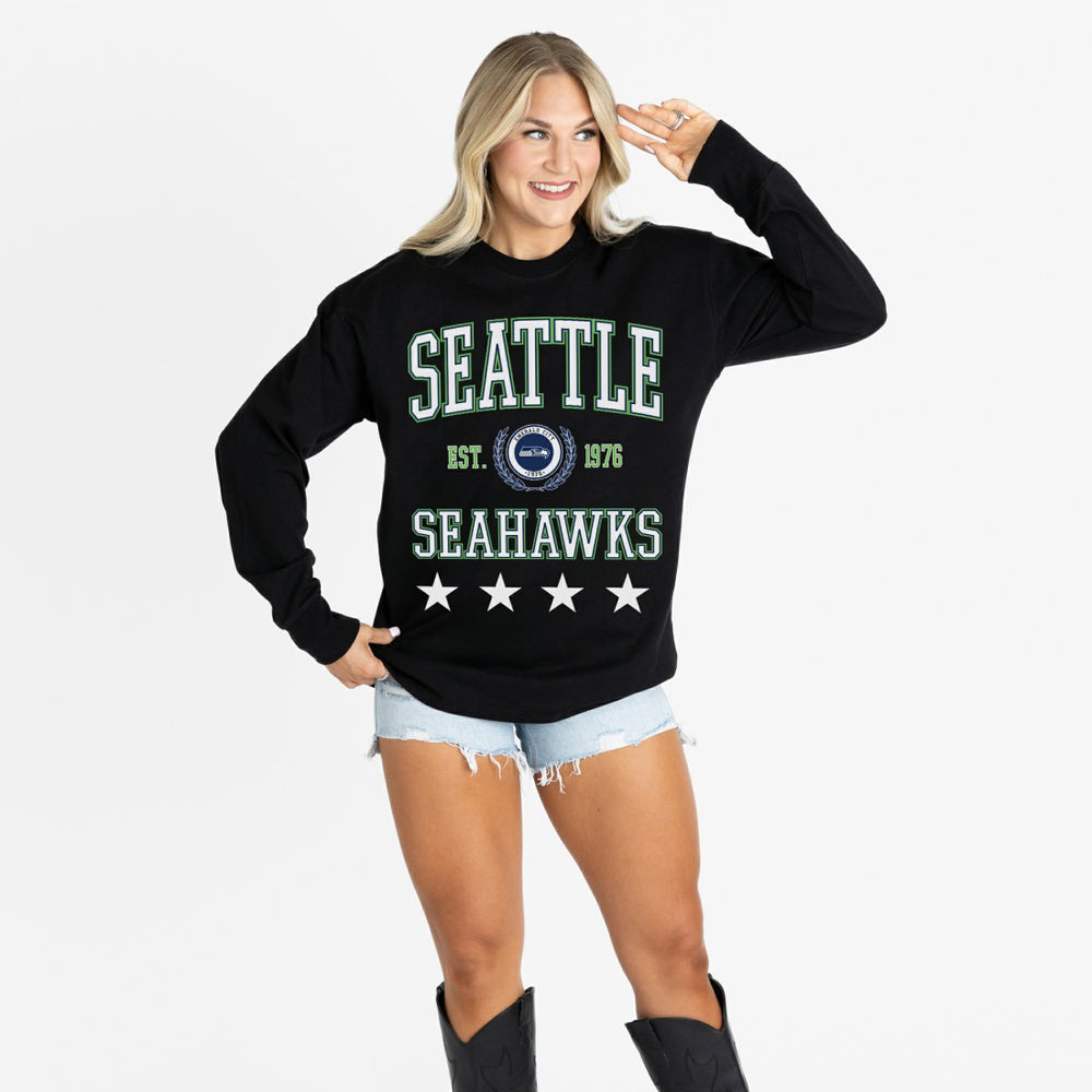 Gameday Couture Women's Oversized Everyday Star Long Sleeve T-Shirt - Seattle Seahawks