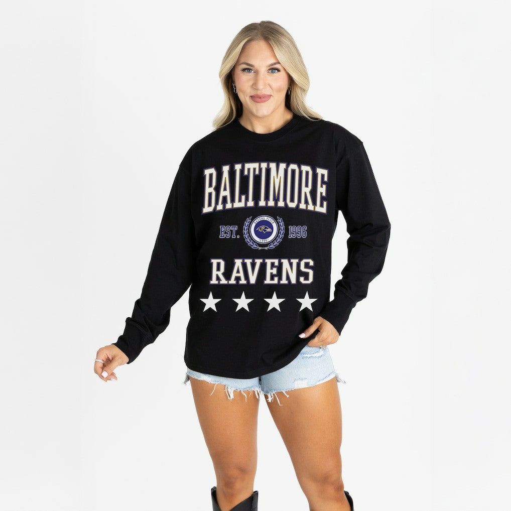 Gameday Couture Women's Oversized Everyday Star Long Sleeve T-Shirt - Baltimore Ravens