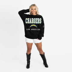 Gameday Couture Women's Oversized Level Up Black Label Premium Fleece Sweatshirt - Los Angeles Chargers