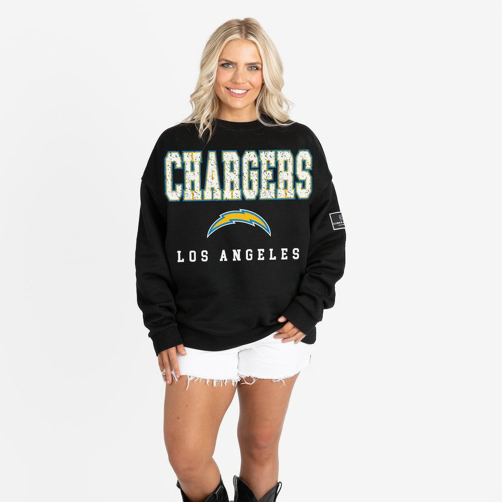 Gameday Couture Women's Oversized Level Up Black Label Premium Fleece Sweatshirt - Los Angeles Chargers