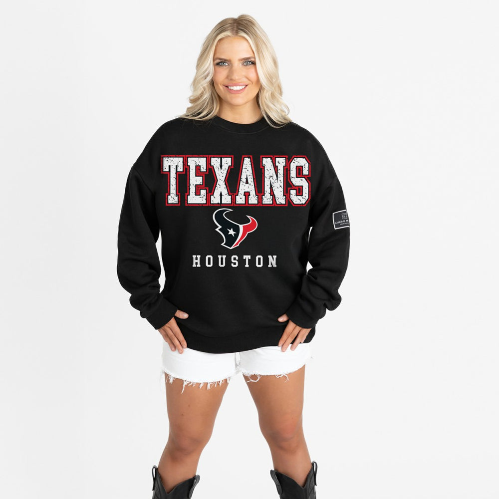Gameday Couture Women's Oversized Level Up Black Label Premium Fleece Sweatshirt - Houston Texans