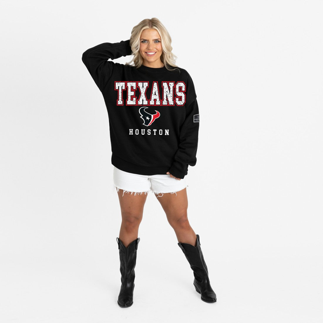 Gameday Couture Women's Oversized Level Up Black Label Premium Fleece Sweatshirt - Houston Texans