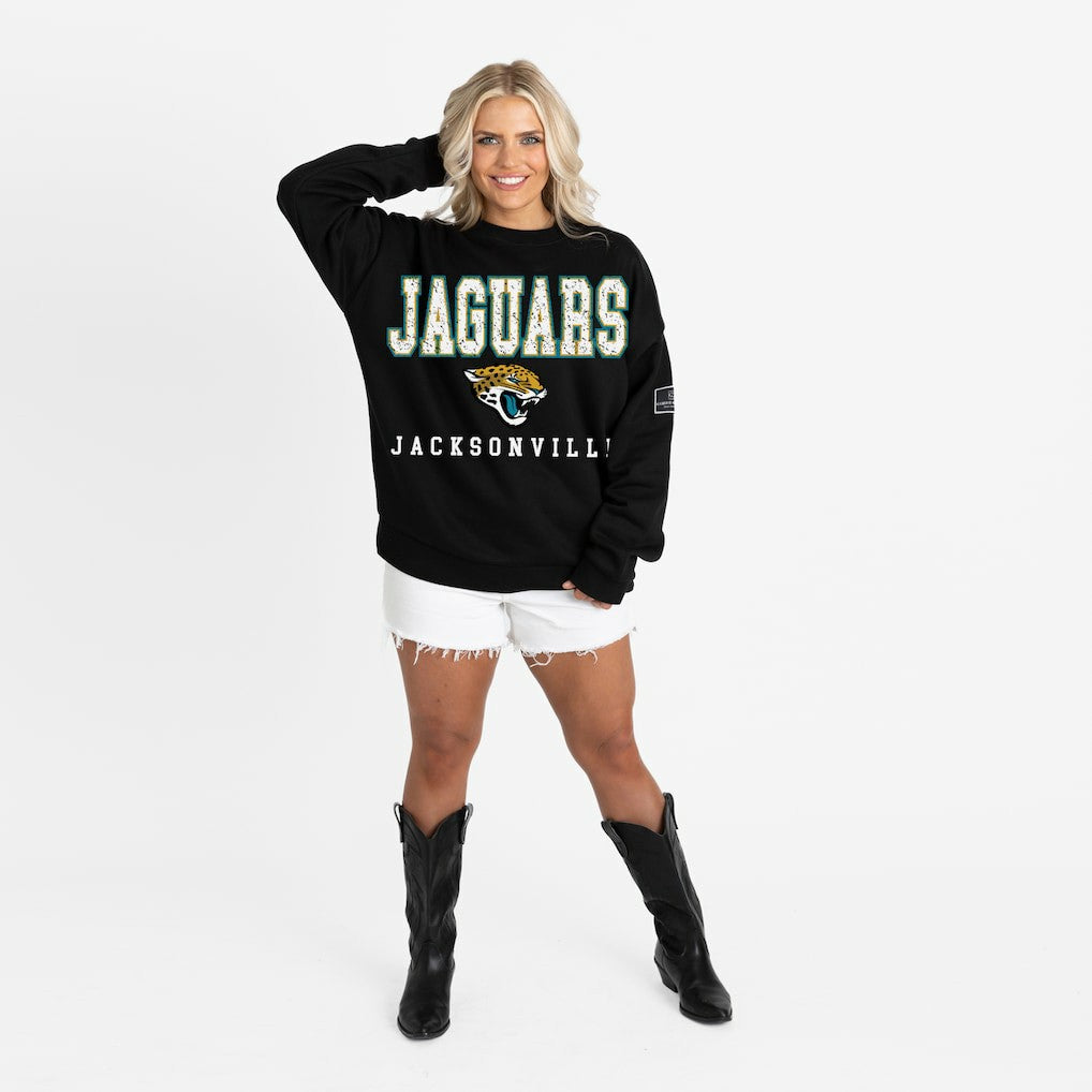 Gameday Couture Women's Oversized Level Up Black Label Premium Fleece Sweatshirt - Jacksonville Jaguars