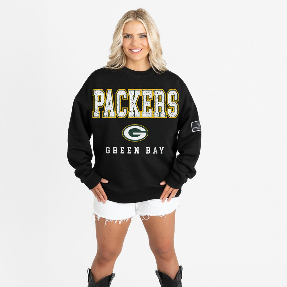 Gameday Couture Women's Oversized Level Up Black Label Premium Fleece Sweatshirt - Green Bay Packers