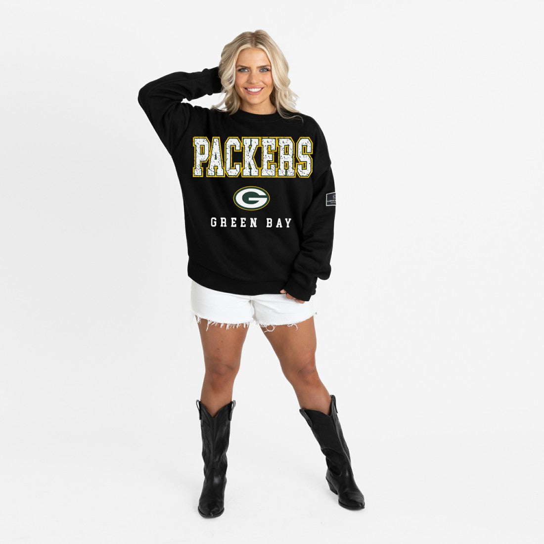 Gameday Couture Women's Oversized Level Up Black Label Premium Fleece Sweatshirt - Green Bay Packers