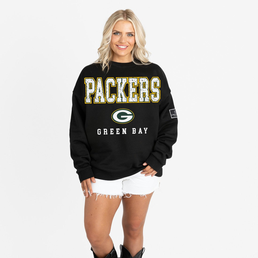 Gameday Couture Women's Oversized Level Up Black Label Premium Fleece Sweatshirt - Green Bay Packers