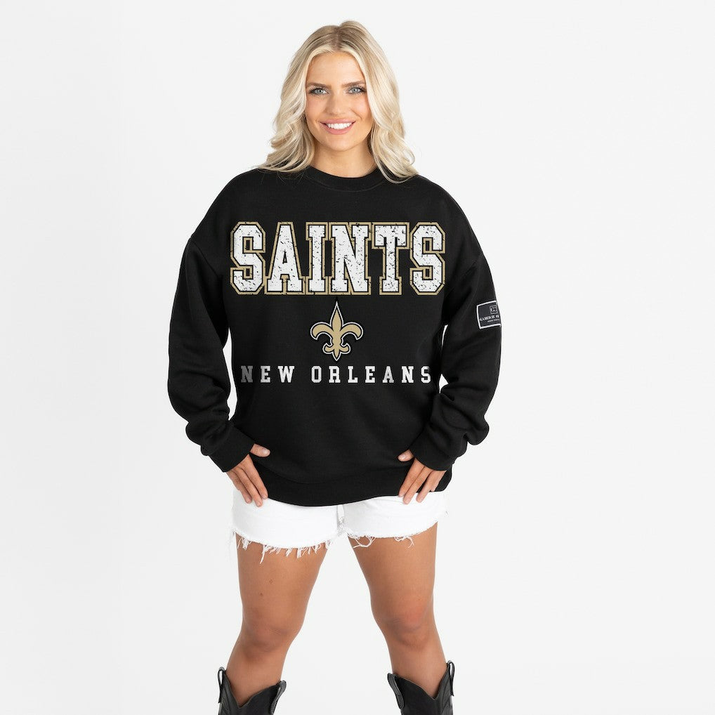 Gameday Couture Women's Oversized Level Up Black Label Premium Fleece Sweatshirt - New Orleans Saints