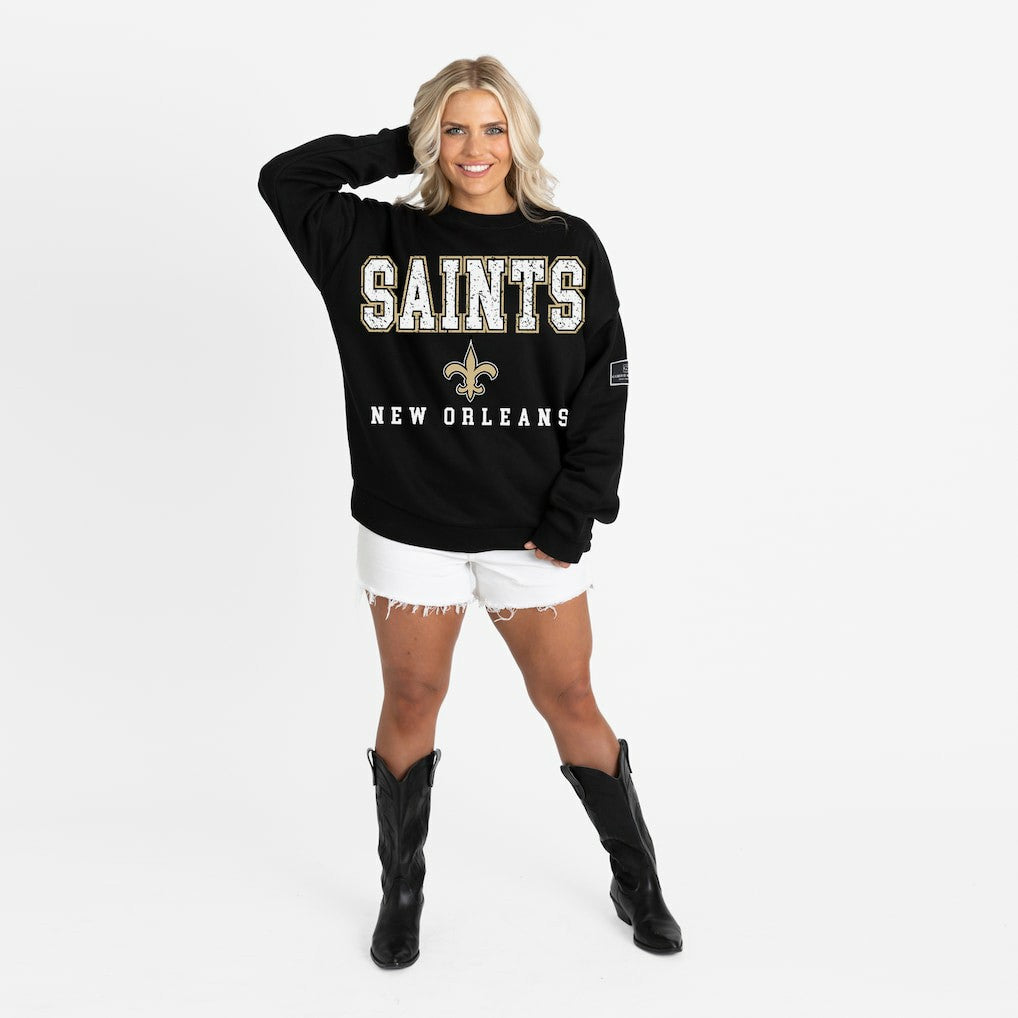Gameday Couture Women's Oversized Level Up Black Label Premium Fleece Sweatshirt - New Orleans Saints