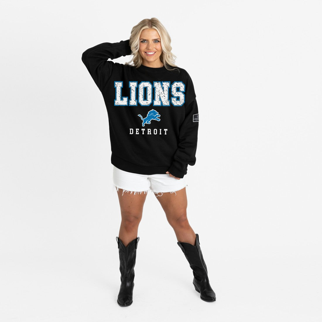 Gameday Couture Women's Oversized Level Up Black Label Premium Fleece Sweatshirt - Detroit Lions