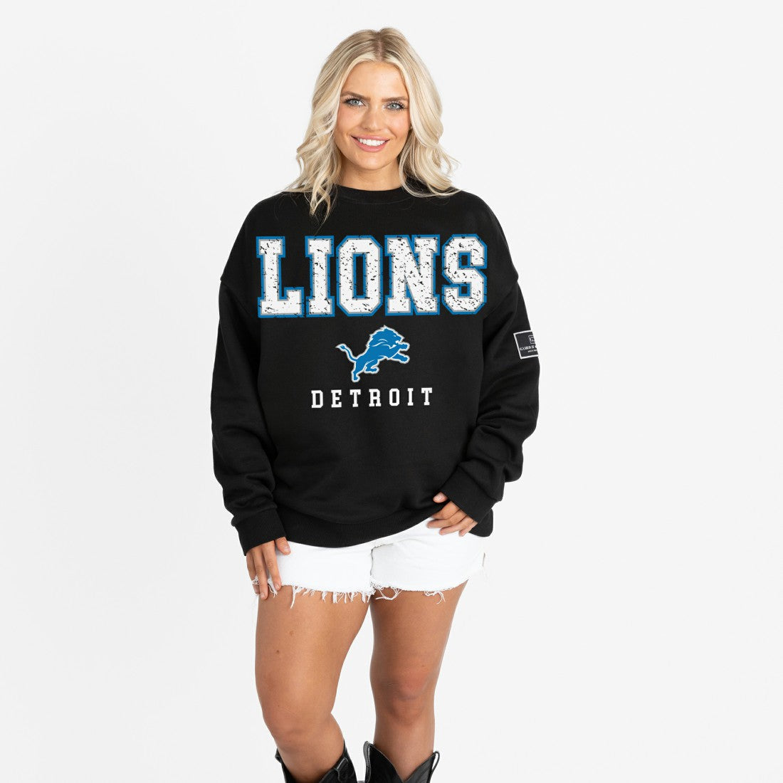 Gameday Couture Women's Oversized Level Up Black Label Premium Fleece Sweatshirt - Detroit Lions